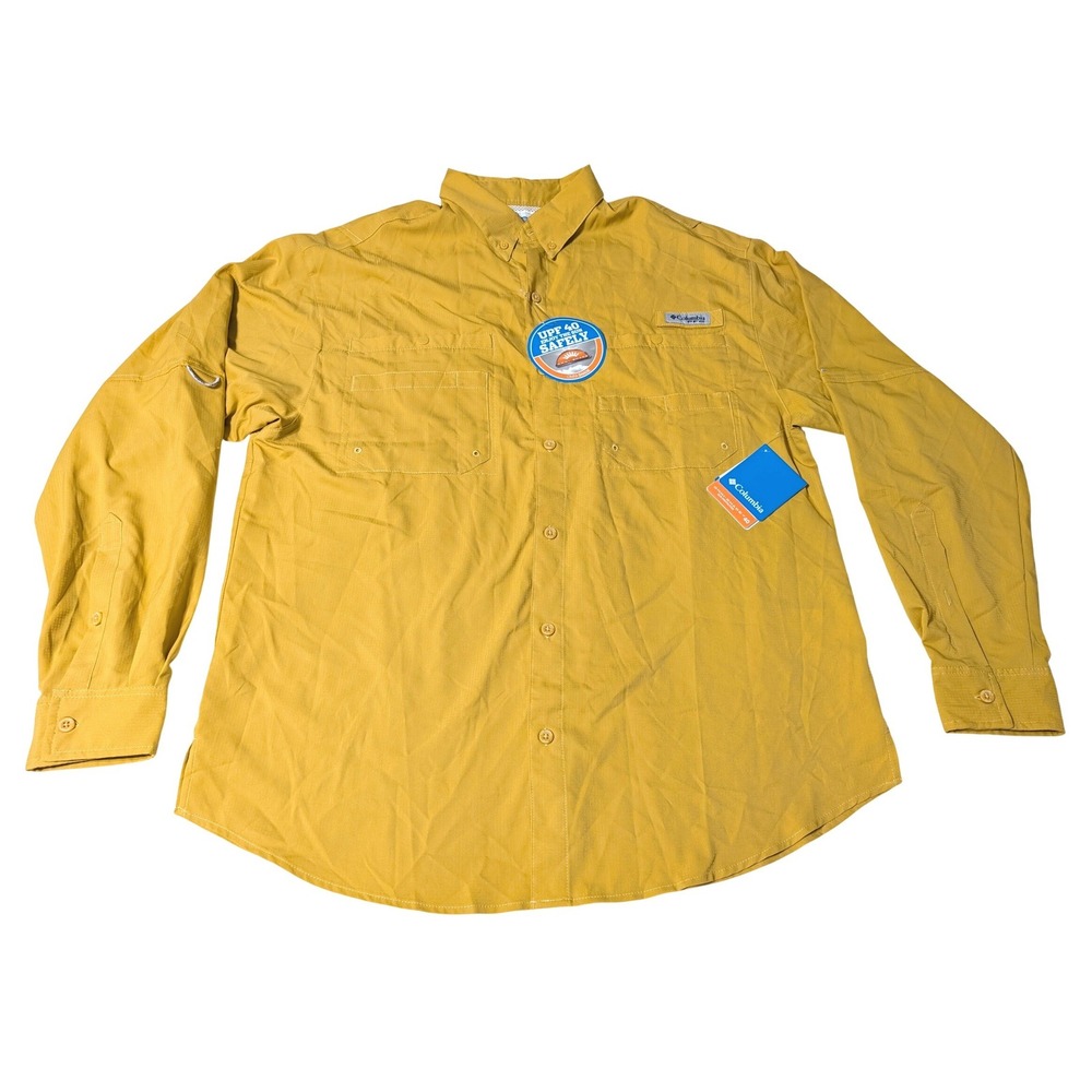 NEW Columbia Men's Large PFG Tamiami II Long Sleeve Fishing Shirt Mustard Yellow